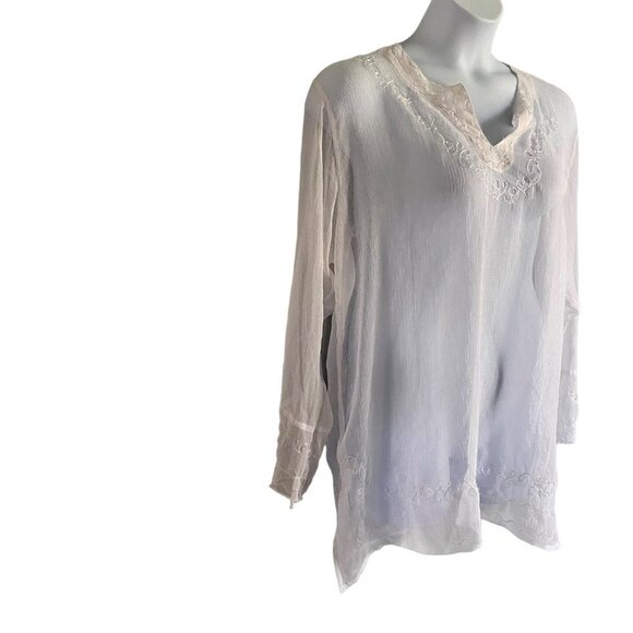 Sand N Sun Sheer White Long Sleeve Swim Cover Up 1X - Picture 6 of 7